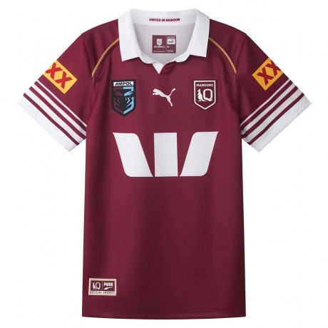 Harvey Norman QLD Maroons Kids Home Rugby Jersey 2025 – Official Queensland Jersey with dryCELL Technology