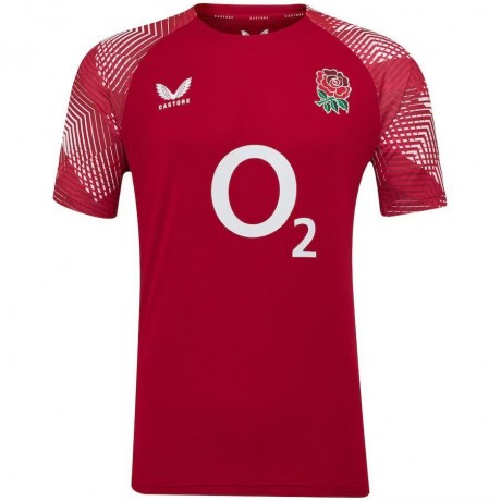 England Rugby 2025 Warm-Up Jersey – Red Short Sleeve Shirt with Rose Crest